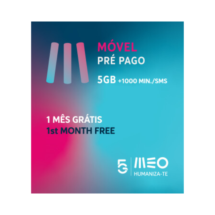 Cartão MEO Móvel 5GB+1000 minutos/sms