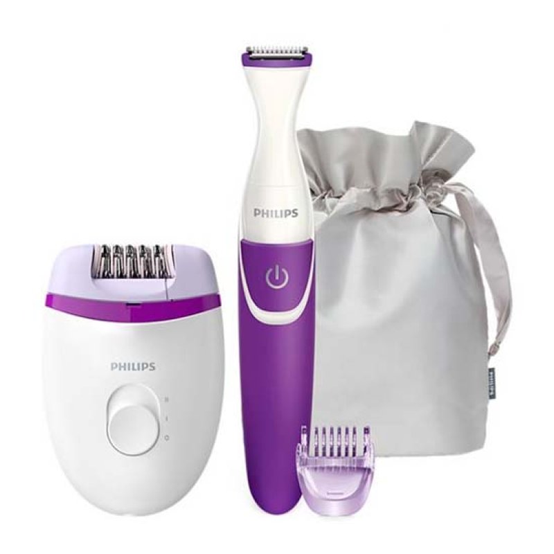 Conjunto Depiladora Philips Satinelle Essential BRP505/00 Violeta e Branca